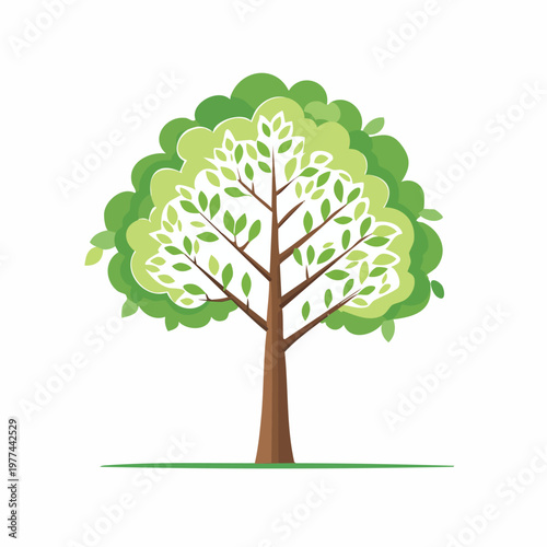 Flat design tree illustration with layered green foliage and visible branches providing essential
