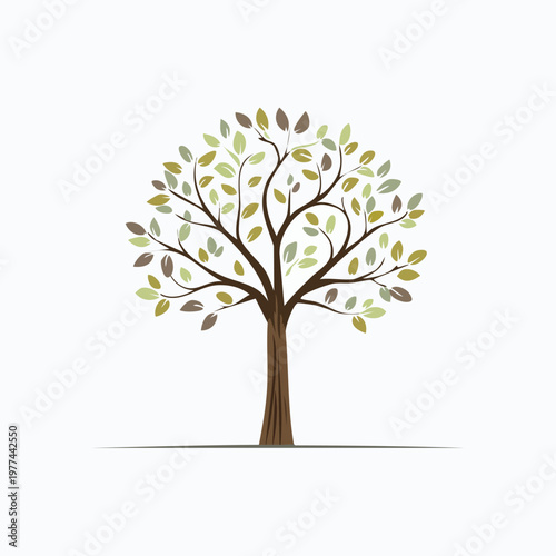 Autumn tree with brown and green leaves vector illustration providing essential scale elements