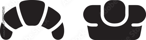 Modern Bakery Solid Icon Set with French Croissant and Loaf Bread Silhouette Symbols