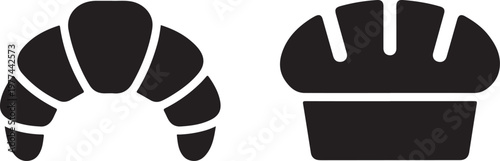 Boulangerie Bakery Icon Set Featuring Fresh Croissant and Bread Loaf Silhouette Symbols