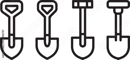 Shovel Icon Set Line Art Vector