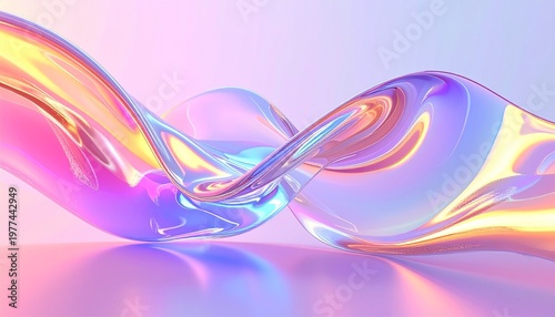Iridescent fluid wave abstract 3D render with holographic glass textures and pastel colors for modern website backgrounds and banners
