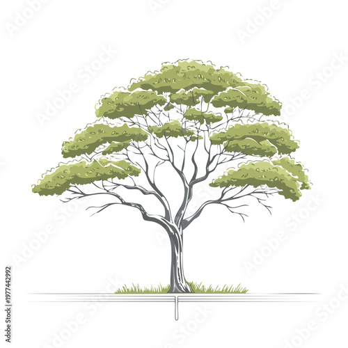Wide tree providing essential scale elements for architectural plans urban design visuals