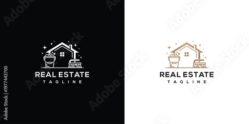 Minimalist Real Estate House Logo Design with Storage and Sparkles