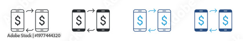 Mobile Money Transfer Icon Set, Digital Payment and Transaction Exchange, Fintech Concept Icons