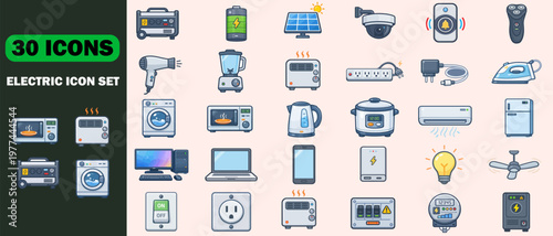 Electric Icons Set – 30 Modern Flat Electrical Appliance Icons