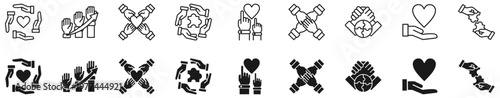 Charity hands icon set. Donation and aid symbol. Friendship logo.