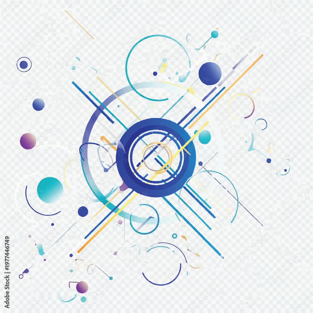 Fototapeta premium Abstract geometric circular composition with dynamic lines and dots.