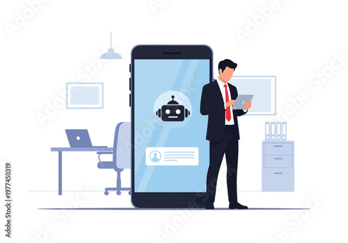 Flat style vector illustration of person receiving AI reminder notification on smartphone for daily tasks, productivity and personal organization concept in modern minimal style