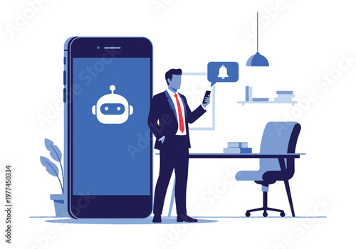 Flat style vector illustration of person receiving AI reminder notification on smartphone for daily tasks, productivity and personal organization concept in modern minimal style