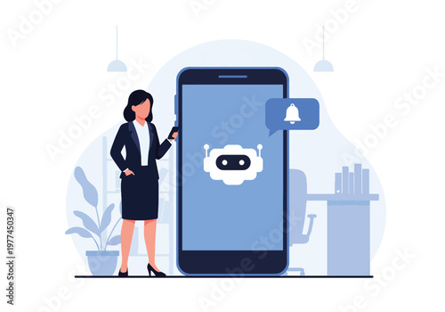 Flat style vector illustration of person receiving AI reminder notification on smartphone for daily tasks, productivity and personal organization concept in modern minimal style