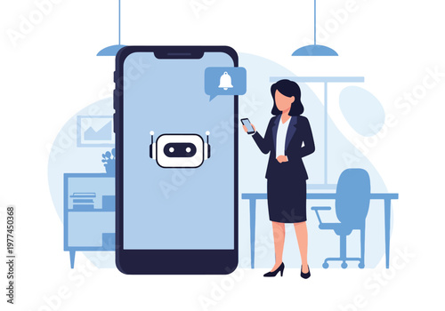 Flat style vector illustration of person receiving AI reminder notification on smartphone for daily tasks, productivity and personal organization concept in modern minimal style