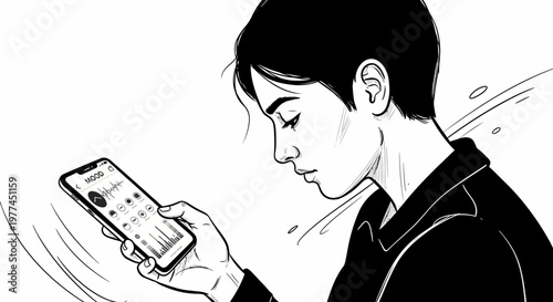 Concerned young man looking at smartphone