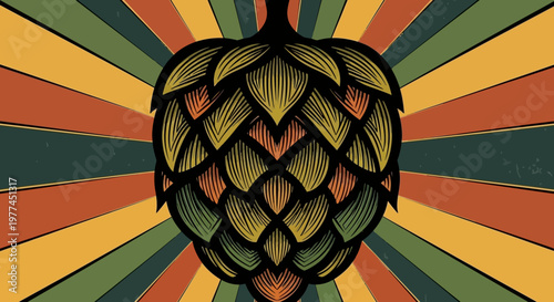 Vintage hop illustration with retro sunburst background