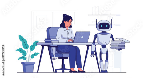 Flat style vector illustration of AI summarizing documents on laptop screen, smart content processing and productivity improvement using artificial intelligence tools