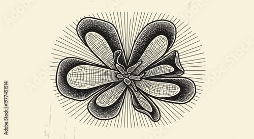 Vintage Botanical Engraving of a Clover Plant with Radial Rays