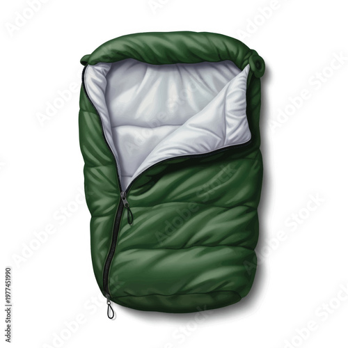 Cozy green mummy sleeping bag designed for camping and outdoor travel adventures.
