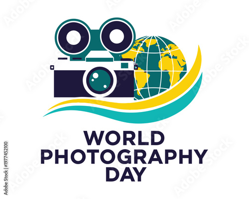 Celebrating world photography day global camera earth illustration for photography lovers