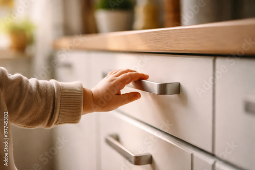 Baby Hand Reaching for Kitchen Drawer