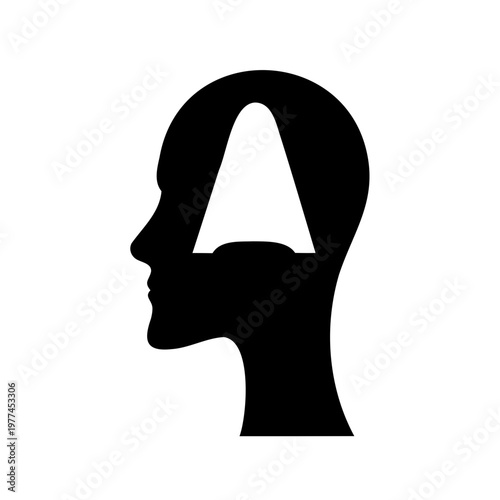 Minimalist human head silhouette with metronome icon, musical rhythm and timing concept, mental focus and tempo visualization vector