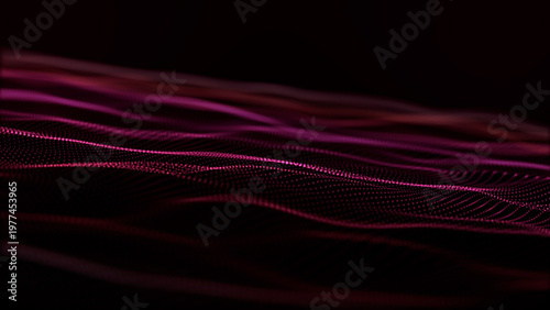 Abstract red particle wave with glowing dots forming flowing digital surface futuristic data motion depth field technology background seamless loop animation 4K resolution