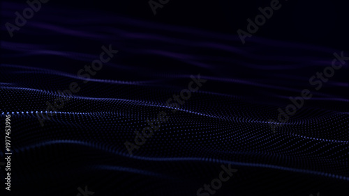 Abstract dark blue particle wave with glowing dots forming deep digital surface futuristic data motion depth field technology background seamless loop animation 4K resolution