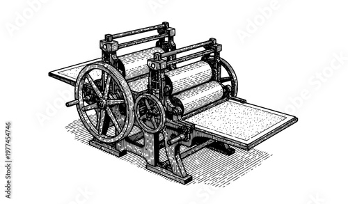 Bilde på lerret Antique Marinoni printing press engraving vector illustration industrial machine