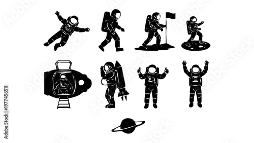 Astronauts in Space Suits Floating.