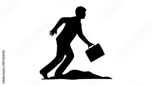 Businessman Running With Briefcase Silhouette.