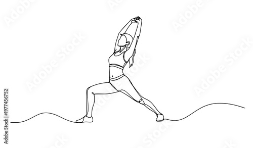 Minimal one line woman workout fitness outline vector illustration isolated on white background