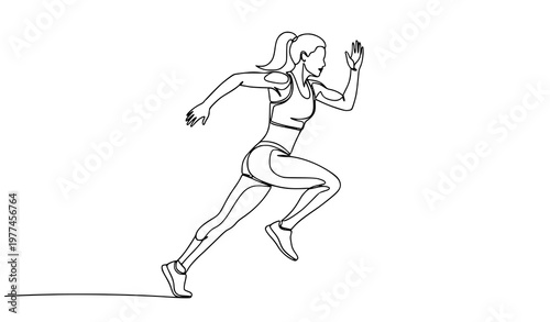Minimal one line running woman jogging vector illustration isolated on white background