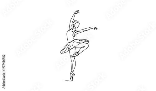 Minimal one line ballerina dancer modern contour vector illustration isolated on white background