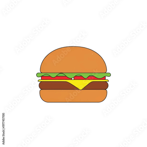 Flat colorful cheeseburger illustration with lettuce and cheese.