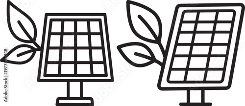 Two solar panels with green leaves on a white background solar panel solar energy renewable energy sustainable energy alternative energy flat design energy source climate change eco friendly