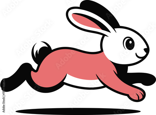 A charming illustration depicts a running cartoon rabbit with a white face pink inner ears and a reddish brown body high quality professional