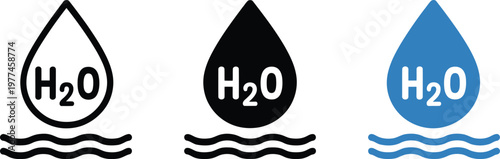 H2O water drop symbol, pure liquid, chemical formula, clean fresh resource, conservation symbol