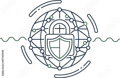 Cybersecurity network shield isolated on transparent background