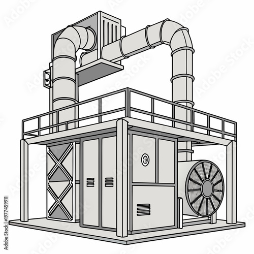 Foto Industrial air handling unit with large fan and ductwork on top