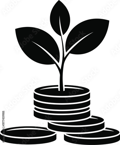 Financial growth a sprout emerging from coins isolated on transparent background