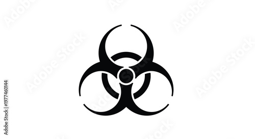 A stark black biohazard symbol is prominently displayed against a clean white background high quality professional