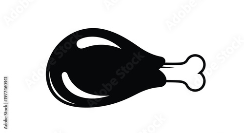 A simple black and white illustration depicts a single cooked chicken leg with visible bone