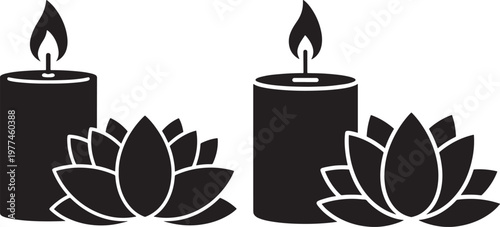 Burning candles with lotus flowers tranquility meditation relaxation spirituality religion illustration atmosphere decoration fragrance wellness