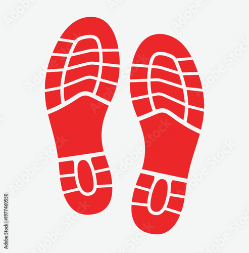 Bright red shoe soles a pair of footprints on a white background