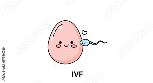 Cute Cartoon Egg and Sperm Illustration, IVF Concept, Fertility Treatment, Medical Science, Vector Style Graphic for Healthcare and Family Planning