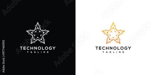 Abstract Technology Star Logo with Connected Dots Network Design