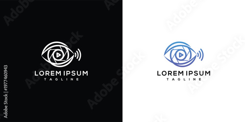 Eye Play Button Wi-Fi Signal Logo Design for Digital Media and Streaming Services