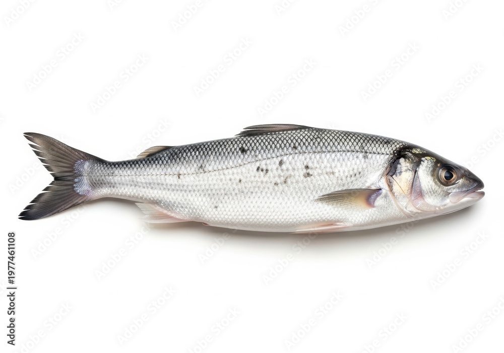Obraz premium Fresh raw sea bass fish isolated on white background