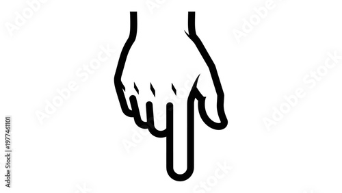 Hand pointing down, finger gesture, index finger, isolated on white background, click, select, direction