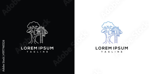 Minimalist Treehouse Logo Design Concept on Dark and Light Backgrounds