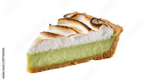 Slice of key lime pie with toasted meringue, isolated on transparent background